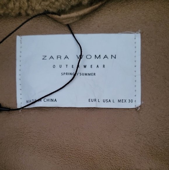 Zara Camel Teddy Moto Shearling Jacket Size L - Picture 10 of 16